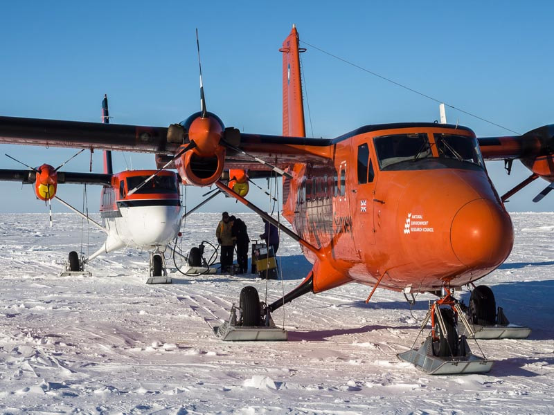 Ski-equipped Twin Otters on the sea ice off Banks Island (2014)